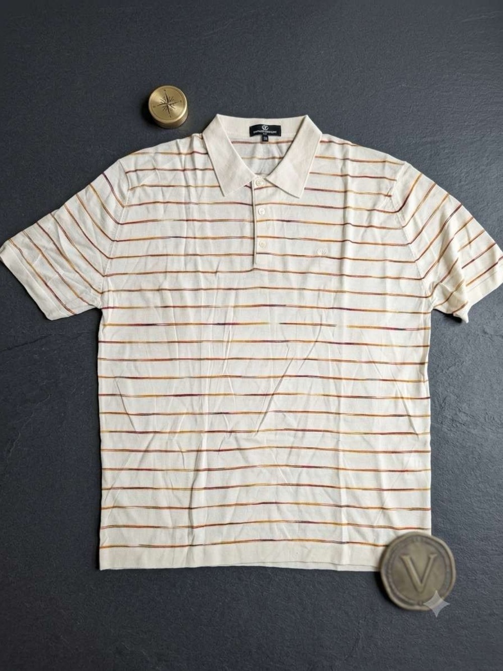 Valentino Cream Polo with Thin Orange & Brown Stripes